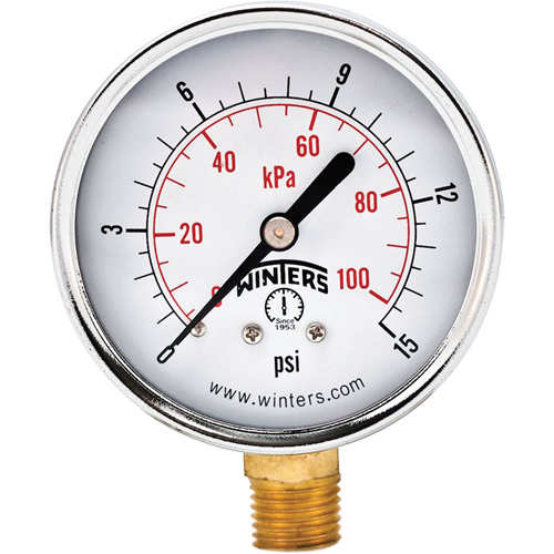 Economy Pressure Gauge, 2-1/2" , 0 - 15 psi, Bottom Mount, Analogue Oxymax Inc