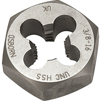 Hexagonal Rethreading Die, 7/10" Dia., 1/4"-28 Thread, High Speed Steel Oxymax Inc