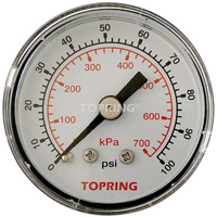 Manomètre,  1-1/2", 0 - 100 psi, Fixation arrière, Analogique BT905 | Oxymax Inc