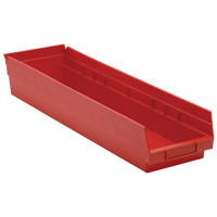 Shelf Bins, 6-5/8" W x 4" H x 23-5/8" D, Red, 50 lbs. Capacity Oxymax Inc