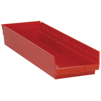 Shelf Bins, 8-3/8" W x 4" H x 23-5/8" D, Red, 50 lbs. Capacity Oxymax Inc
