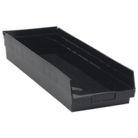 Economy Shelf Bin, 8-3/8" W x 4" H x 23-5/8" D, Black, 60 lbs. Capacity Oxymax Inc
