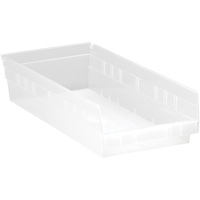 Shelf Bins, 8-3/8" W x 4" H x 17-7/8" D, Clear, 40 lbs. Capacity Oxymax Inc