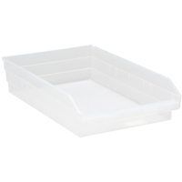 Shelf Bins, 11-1/8" W x 4" H x 17-7/8" D, Clear, 40 lbs. Capacity Oxymax Inc