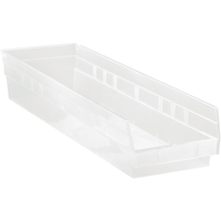 Shelf Bins, 6-5/8" W x 4" H x 23-5/8" D, Clear, 50 lbs. Capacity Oxymax Inc