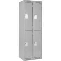 Clean Line Lockers, 2 -tier, Bank of 2, 24" x 18" x 72", Steel, Grey, Rivet (Assembled) Oxymax Inc