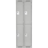 Clean Line Lockers, 2 -tier, Bank of 2, 24" x 18" x 72", Steel, Grey, Rivet (Assembled) Oxymax Inc