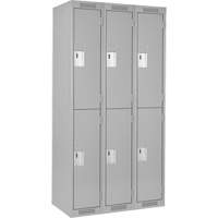Clean Line Lockers, 2 -tier, Bank of 3, 36" x 18" x 72", Steel, Grey, Rivet (Assembled) Oxymax Inc
