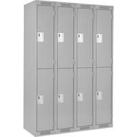 Clean Line Lockers, 2 -tier, Bank of 4, 48" x 18" x 72", Steel, Grey, Rivet (Assembled) Oxymax Inc