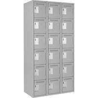 Clean Line Lockerettes, 6 -tier, Bank of 3, 36" x 18" x 72", Steel, Grey, Rivet (Assembled) Oxymax Inc