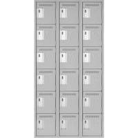 Clean Line Lockerettes, 6 -tier, Bank of 3, 36" x 18" x 72", Steel, Grey, Rivet (Assembled) Oxymax Inc