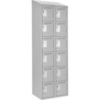 Clean Line Lockerette , 6 -tier, Bank of 2, 24" x 18" x 78", Steel, Grey, Rivet (Assembled) Oxymax Inc