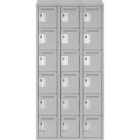 Clean Line Lockerette , 6 -tier, Bank of 3, 36" x 18" x 78", Steel, Grey, Rivet (Assembled) Oxymax Inc
