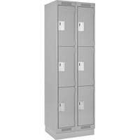 Clean Line Lockers, 3 -tier, Bank of 2, 24" x 18" x 76", Steel, Grey, Rivet (Assembled) Oxymax Inc