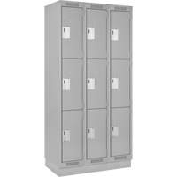 Clean Line Lockers, 3 -tier, Bank of 3, 36" x 18" x 76", Steel, Grey, Rivet (Assembled) Oxymax Inc