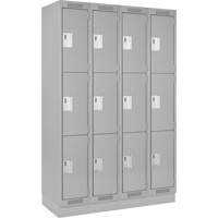 Clean Line Lockers, 3 -tier, Bank of 4, 48" x 18" x 76", Steel, Grey, Rivet (Assembled) Oxymax Inc