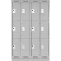 Clean Line Lockers, 3 -tier, Bank of 4, 48" x 18" x 76", Steel, Grey, Rivet (Assembled) Oxymax Inc