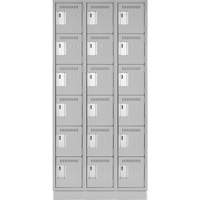Clean Line Lockerette, 6 -tier, Bank of 3, 36" x 18" x 76", Steel, Grey, Rivet (Assembled) Oxymax Inc