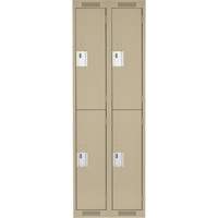 Clean Line Lockers, 2 -tier, Bank of 2, 24" x 18" x 72", Steel, Beige, Rivet (Assembled) Oxymax Inc