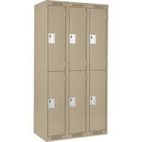 Clean Line Lockers, 2 -tier, Bank of 3, 36" x 18" x 72", Steel, Beige, Rivet (Assembled) Oxymax Inc