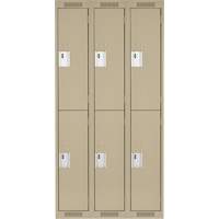 Clean Line Lockers, 2 -tier, Bank of 3, 36" x 18" x 72", Steel, Beige, Rivet (Assembled) Oxymax Inc