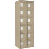Clean Line Lockerette, 6 -tier, Bank of 2, 24" x 18" x 72", Steel, Beige, Rivet (Assembled) Oxymax Inc
