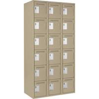 Clean Line Lockerette, 6 -tier, Bank of 3, 36" x 18" x 72", Steel, Beige, Rivet (Assembled) Oxymax Inc