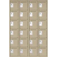 Clean Line Lockerette, 6 -tier, Bank of 4, 48" x 18" x 72", Steel, Beige, Rivet (Assembled) Oxymax Inc