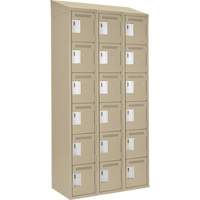 Clean Line Lockerette, 6 -tier, Bank of 3, 36" x 18" x 78", Steel, Beige, Rivet (Assembled) Oxymax Inc