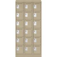 Clean Line Lockerette , 6 -tier, Bank of 3, 36" x 18" x 82", Steel, Beige, Rivet (Assembled) Oxymax Inc