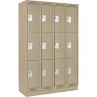 Clean Line Lockers, 3 -tier, Bank of 4, 48" x 18" x 76", Steel, Beige, Rivet (Assembled) Oxymax Inc