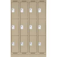 Clean Line Lockers, 3 -tier, Bank of 4, 48" x 18" x 76", Steel, Beige, Rivet (Assembled) Oxymax Inc