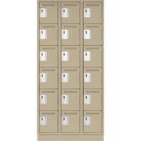 Clean Line Lockerette, 6 -tier, Bank of 3, 36" x 18" x 76", Steel, Beige, Rivet (Assembled) Oxymax Inc