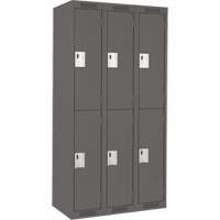Clean Line Lockers, 2 -tier, Bank of 3, 36" x 18" x 72", Steel, Charcoal, Rivet (Assembled) Oxymax Inc