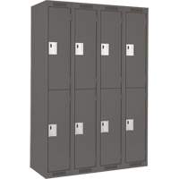 Clean Line Lockers, 2 -tier, Bank of 4, 48" x 18" x 72", Steel, Charcoal, Rivet (Assembled) Oxymax Inc