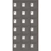 Clean Line Lockerette, 6 -tier, Bank of 3, 36" x 18" x 72", Steel, Charcoal, Rivet (Assembled) Oxymax Inc