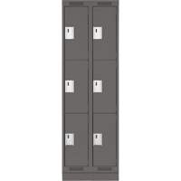 Clean Line Lockers, 3 -tier, Bank of 2, 24" x 18" x 76", Steel, Charcoal, Rivet (Assembled) Oxymax Inc