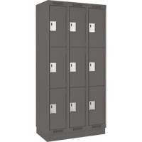 Clean Line Lockers, 3 -tier, Bank of 3, 36" x 18" x 76", Steel, Charcoal, Rivet (Assembled) Oxymax Inc