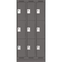 Clean Line Lockers, 3 -tier, Bank of 3, 36" x 18" x 76", Steel, Charcoal, Rivet (Assembled) Oxymax Inc