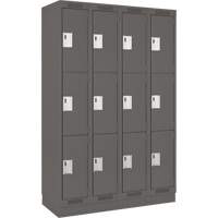 Clean Line Lockers, 3 -tier, Bank of 4, 48" x 18" x 76", Steel, Charcoal, Rivet (Assembled) Oxymax Inc