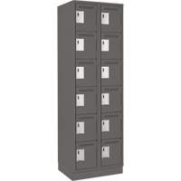 Clean Line Lockerette, 6 -tier, Bank of 2, 24" x 18" x 76", Steel, Charcoal, Rivet (Assembled) Oxymax Inc