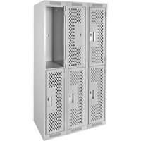 Clean Line Lockers, 2 -tier, Bank of 3, 36" x 12" x 72", Steel, Grey, Rivet (Assembled), Perforated Oxymax Inc