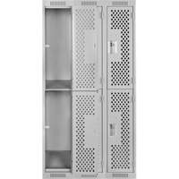Clean Line Lockers, 2 -tier, Bank of 3, 36" x 12" x 72", Steel, Grey, Rivet (Assembled), Perforated Oxymax Inc
