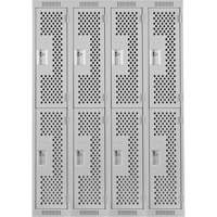 Clean Line Lockers, 2 -tier, Bank of 4, 48" x 12" x 72", Steel, Grey, Rivet (Assembled), Perforated Oxymax Inc