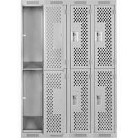 Clean Line Lockers, 2 -tier, Bank of 4, 48" x 12" x 72", Steel, Grey, Rivet (Assembled), Perforated Oxymax Inc