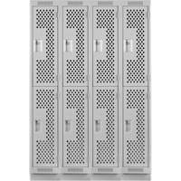 Clean Line Lockers, 2 -tier, Bank of 4, 48" x 15" x 76", Steel, Grey, Rivet (Assembled), Perforated Oxymax Inc