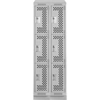 Clean Line Lockers, 3 -tier, Bank of 2, 24" x 18" x 82", Steel, Grey, Rivet (Assembled), Perforated Oxymax Inc