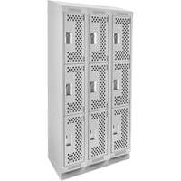 Casiers Clean Line, 3 niveaux, Bloc de 3, 36" x 18" x 82", Acier, Gris, Rivet (assembl&eacute;), Perfor&eacute; Oxymax Inc