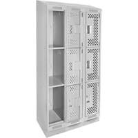 Casiers Clean Line, 3 niveaux, Bloc de 3, 36" x 18" x 82", Acier, Gris, Rivet (assembl&eacute;), Perfor&eacute; Oxymax Inc