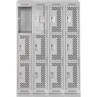 Clean Line Lockers, 3 -tier, Bank of 4, 48" x 18" x 82", Steel, Grey, Rivet (Assembled), Perforated Oxymax Inc
